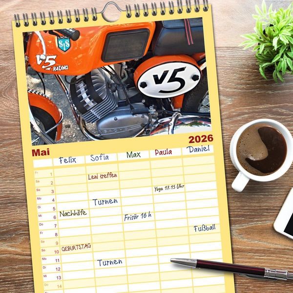 Produktbild: Familienplaner 2026 - Vintage Mopeds mit 5 Spalten (Wandkalender, 21 x 45 cm) CALVENDO