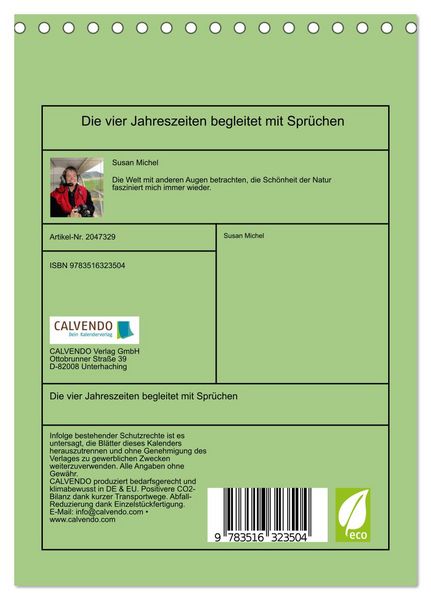 Produktbild: Die vier Jahreszeiten begleitet mit Spr&uuml;chen (Tischkalender 2026 DIN A5 hoch), CALVENDO Monatskalender
