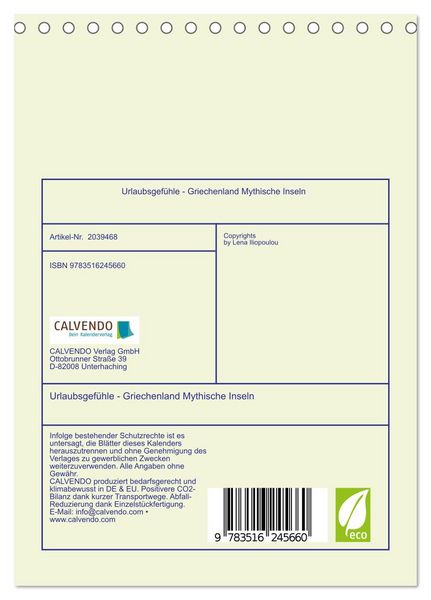 Produktbild: Urlaubsgef&uuml;hle - Griechenland Mythische Inseln (Tischkalender 2026 DIN A5 hoch), CALVENDO Monatskalender