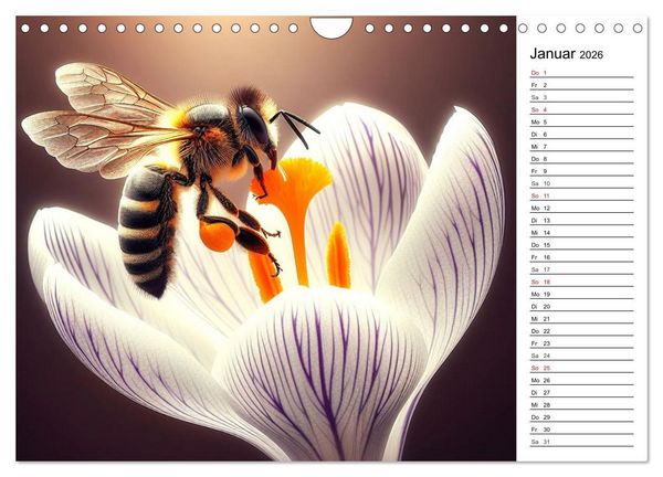 Produktbild: Biene auf Bl&uuml;te - Faszinierende Details durch k&uuml;nstliche Intelligenz (Wandkalender 2026 DIN A4 quer), CALVENDO Monatskalender