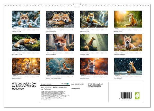 Produktbild: Wild und weich - Die zauberhafte Welt der Rotf&uuml;chse (Wandkalender 2026 DIN A3 quer), CALVENDO Monatskalender