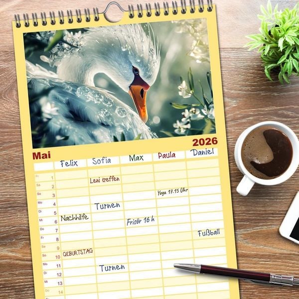 Produktbild: Familienplaner 2026 - Tierische Balance mit 5 Spalten (Wandkalender, 21 x 45 cm) CALVENDO