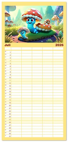 Produktbild: Familienplaner 2026 - W&uuml;rmchen Zauber mit 5 Spalten (Wandkalender, 21 x 45 cm) CALVENDO