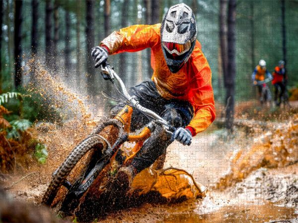 Produktbild: CALVENDO Puzzle Mountainbiken bei Schlamm und N&auml;sse | 1000 Teile Lege-Gr&ouml;&szlig;e 64x48cm Foto-Puzzle f&uuml;r gl&uuml;ckliche Stunden