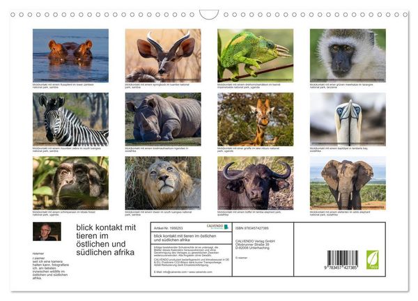 Produktbild: blick kontakt mit tieren im &ouml;stlichen und s&uuml;dlichen afrika (Wandkalender 2026 DIN A3 quer), CALVENDO Monatskalender