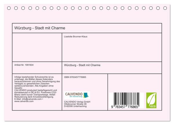 Produktbild: W&uuml;rzburg - Stadt mit Charme (Tischkalender 2026 DIN A5 quer), CALVENDO Monatskalender