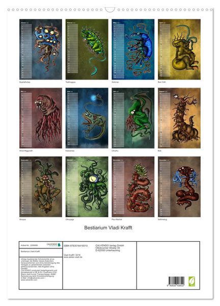 Produktbild: Bestiarium Vladi Krafft (Wandkalender 2026 DIN A2 hoch), CALVENDO Monatskalender