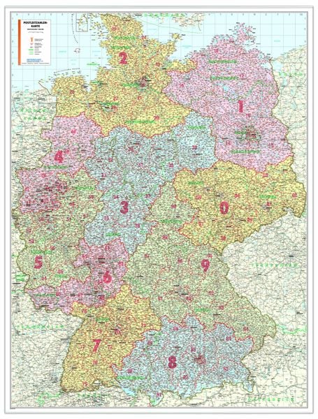 Produktbild: Postleitzahlenkarte Deutschland als Poster, mit Leisten