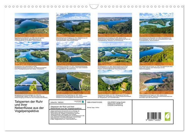 Produktbild: Talsperren der Ruhr und ihrer Nebenfl&uuml;sse aus der Vogelperspektive (Wandkalender 2026 DIN A3 quer), CALVENDO Monatskalender