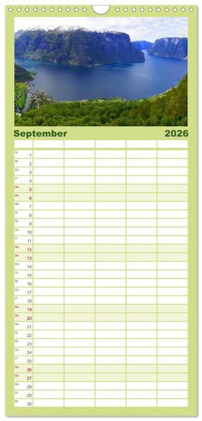 Produktbild: Familienplaner 2026 - Norwegen mit 5 Spalten (Wandkalender, 21 x 45 cm) CALVENDO