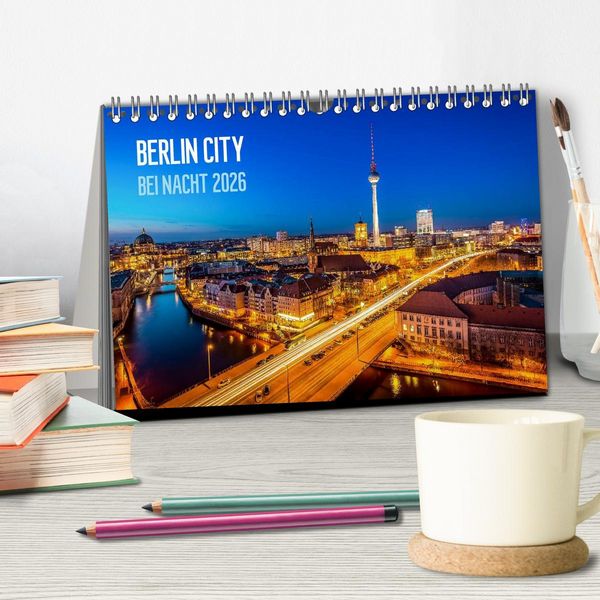 Produktbild: Berlin City bei Nacht (Tischkalender 2026 DIN A5 quer), CALVENDO Monatskalender