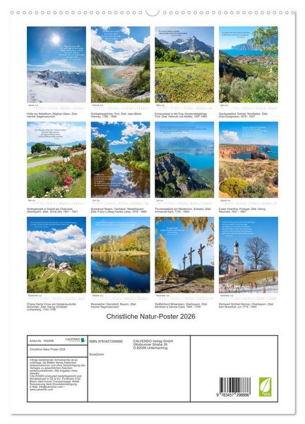 Produktbild: Christliche Natur-Poster 2026 (hochwertiger Premium Wandkalender 2026 DIN A2 hoch), Kunstdruck in Hochglanz