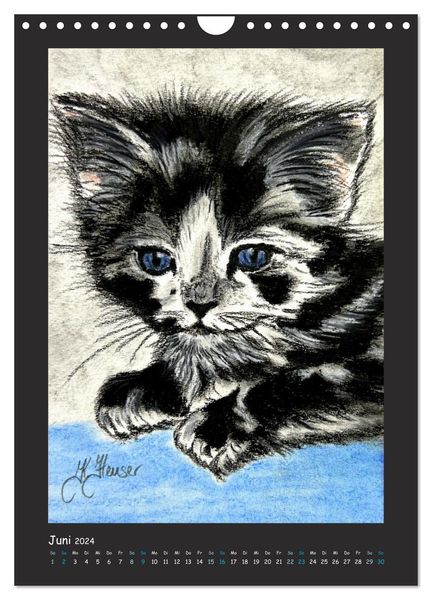 PortraiTierART Samtpfötchen (Wandkalender 2024 DIN A4 hoch), CALVENDO Monatskalender