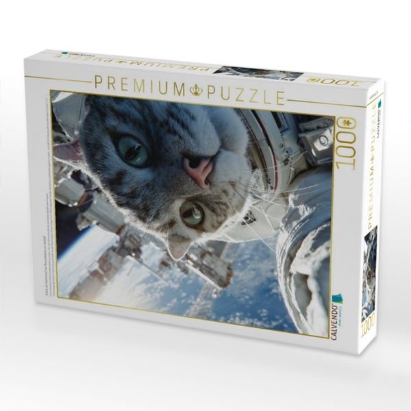 Produktbild: CALVENDO Puzzle Katze als Astronaut vor Raumstation im Weltall | 1000 Teile Lege-Gr&ouml;&szlig;e 64x48cm Foto-Puzzle f&uuml;r gl&uuml;ckliche Stunden
