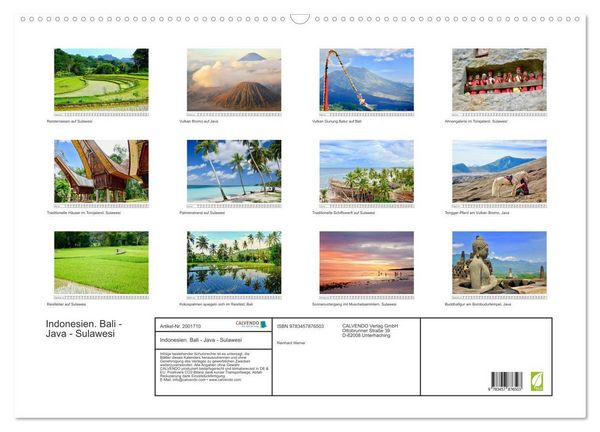Produktbild: Indonesien. Bali - Java - Sulawesi (Wandkalender 2026 DIN A2 quer), CALVENDO Monatskalender