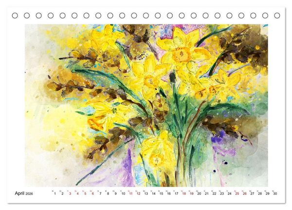 Produktbild: Bl&uuml;ten & Blumen Aquarelle - Farbenfrohe Sch&ouml;nheiten (Tischkalender 2026 DIN A5 quer), CALVENDO Monatskalender