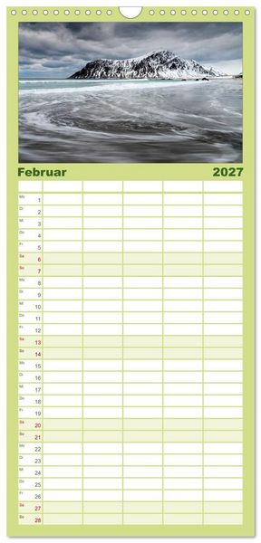 Produktbild: Familienplaner 2027 - Norwegische Landschaften mit 5 Spalten (Wandkalender, 21 x 45 cm) CALVENDO
