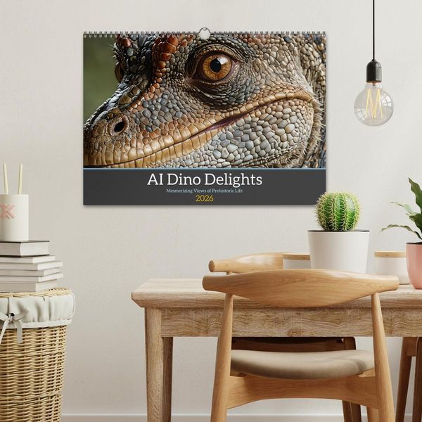 Produktbild: AI Dino Delights Mesmerizing Views of Prehistoric Life (Wall Calendar 2026 DIN A3 landscape), CALVENDO 12 Month Wall Calendar