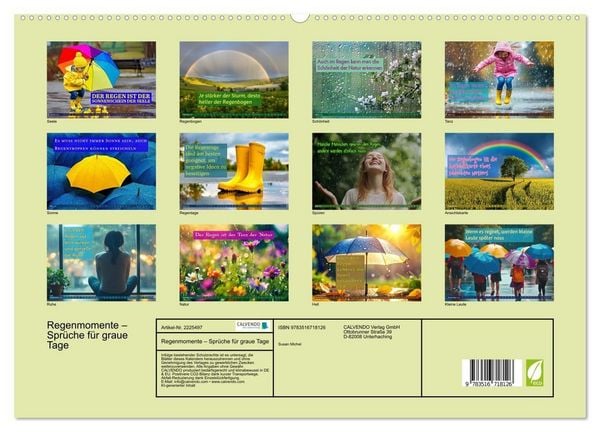 Produktbild: Regenmomente &ndash; Spr&uuml;che f&uuml;r graue Tage (hochwertiger Premium Wandkalender 2026 DIN A2 quer), Kunstdruck in Hochglanz