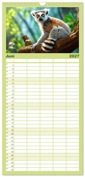 Produktbild: Familienplaner 2027 - Quer durch die Tierwelt der Erde mit 5 Spalten (Wandkalender, 21 x 45 cm) CALVENDO