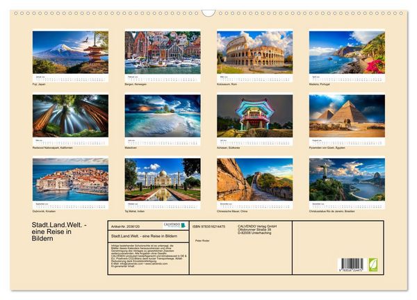Produktbild: Stadt.Land.Welt. - eine Reise in Bildern (Wandkalender 2026 DIN A2 quer), CALVENDO Monatskalender