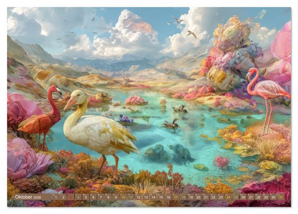 Produktbild: Tiere - Im surrealen Garten der Tr&auml;ume (Tischkalender 2026 DIN A5 quer), CALVENDO Monatskalender