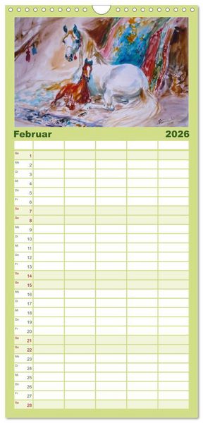 Produktbild: Familienplaner 2026 - Mit Pferden durch die Jahreszeiten - Pferdebilder in &Ouml;l und Aquarell mit 5 Spalten (Wandkalender, 21 x 45 cm) CALVENDO