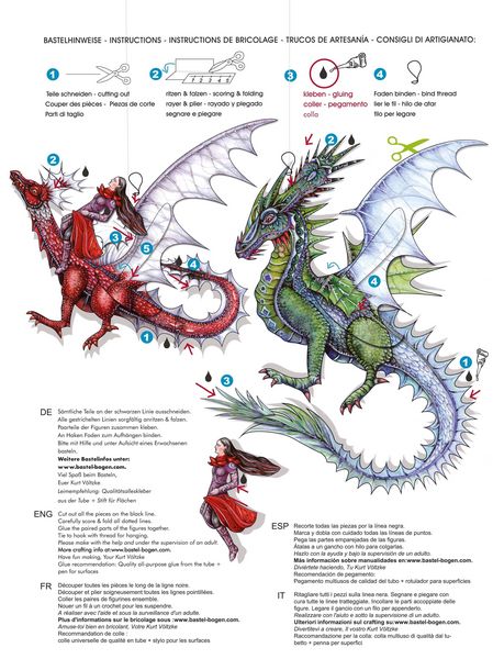 Produktbild: Drachen basteln Papier zum Aufh&auml;ngen Bastelbogen Ausschneidebogen