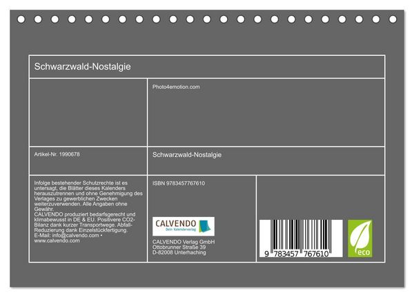 Produktbild: Schwarzwald-Nostalgie (Tischkalender 2026 DIN A5 quer), CALVENDO Monatskalender