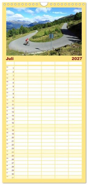 Produktbild: Familienplaner 2027 - Alpenp&auml;sse auf dem Rennrad "Himmlische Serpentinen" mit 5 Spalten (Wandkalender, 21 x 45 cm) CALVENDO