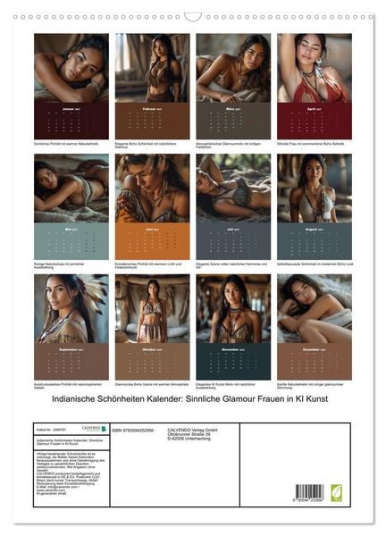Produktbild: Indianische Sch&ouml;nheiten Kalender: Sinnliche Glamour Frauen in KI Kunst (Wandkalender 2027 DIN A2 hoch), CALVENDO Monatskalender
