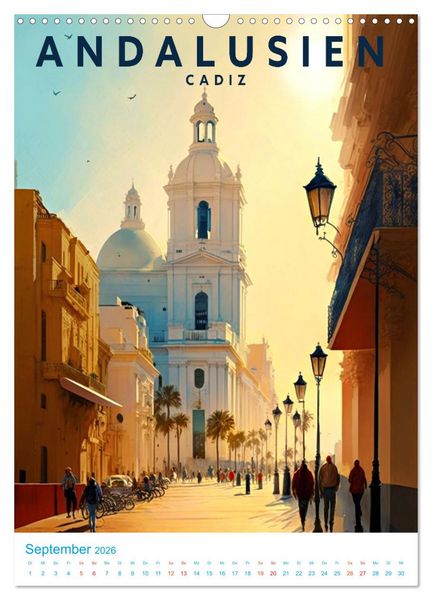 Produktbild: Andalusien - Old School Poster Style (Wandkalender 2026 DIN A3 hoch), CALVENDO Monatskalender