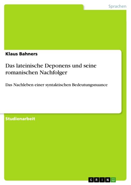 Produktbild: Das lateinische Deponens und seine romanischen Nachfolger