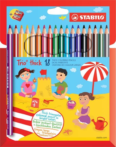 Produktbild: STABILO Dreikant-Buntstift - Trio dick - 18er Pack - mit 18 verschiedenen Farben und Spitzer