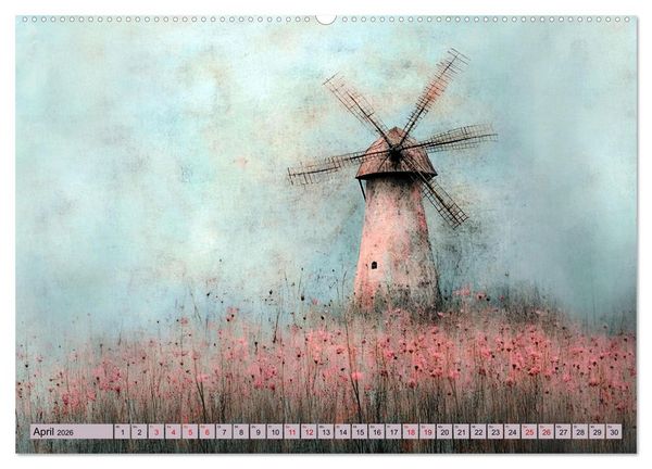Produktbild: Windgefl&uuml;ster-M&uuml;hlenimpressionen (Wandkalender 2026 DIN A2 quer), CALVENDO Monatskalender