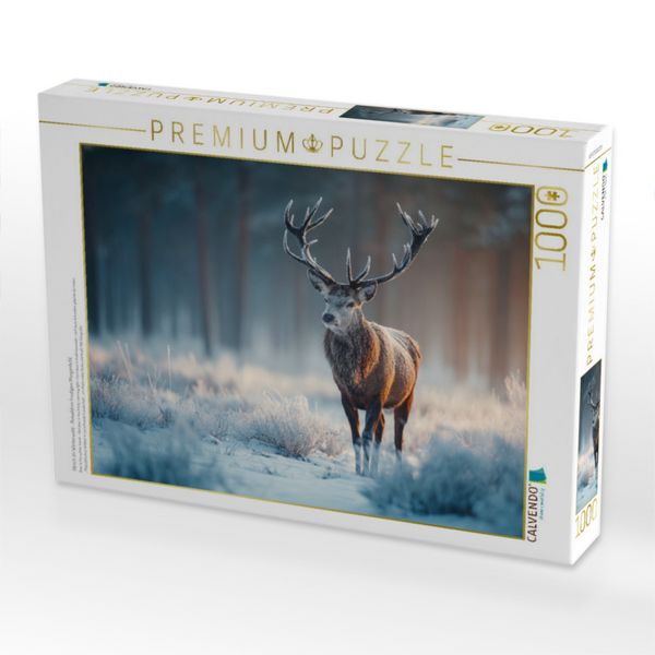 Produktbild: CALVENDO Puzzle Hirsch im Winterwald - Rotwild im frostigen Morgenlicht | 1000 Teile Lege-Gr&ouml;&szlig;e 64x48cm Foto-Puzzle f&uuml;r gl&uuml;ckliche Stunden