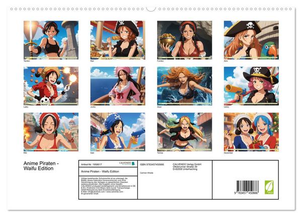 Produktbild: Anime Piraten - Waifu Edition (hochwertiger Premium Wandkalender 2026 DIN A2 quer), Kunstdruck in Hochglanz