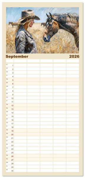 Produktbild: Familienplaner 2026 - Pferde, Freiheit, Westernreiten mit 5 Spalten (Wandkalender, 21 x 45 cm) CALVENDO