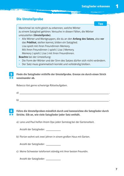 '10-Minuten-Training Deutsch Grammatik Satzglieder bestimmen 5.-7