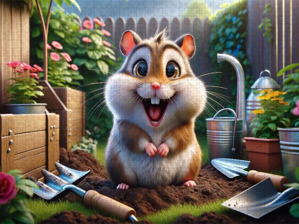 Produktbild: CALVENDO Puzzle Der G&auml;rtner-Hamster und sein fr&ouml;hliches Gartenparadies | 1000 Teile Lege-Gr&ouml;&szlig;e 64x48cm Foto-Puzzle f&uuml;r gl&uuml;ckliche Stunden