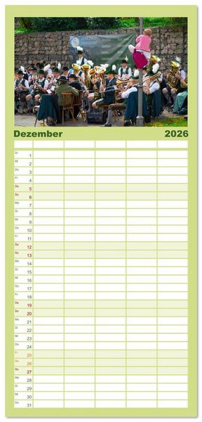 Produktbild: Familienplaner 2026 - Maibaum aufstellen mit 5 Spalten (Wandkalender, 21 x 45 cm) CALVENDO