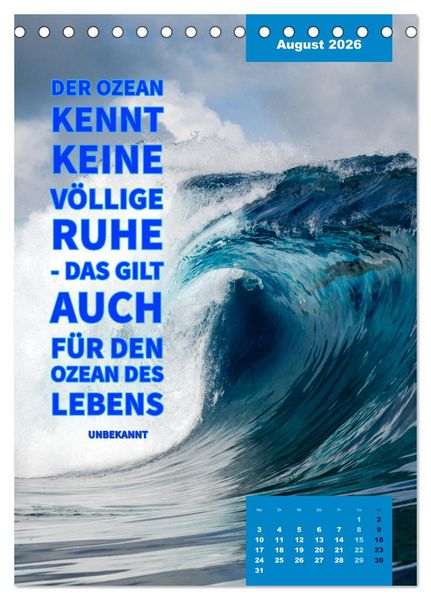 Produktbild: Verr&uuml;ckt nach MEER - Wellen - Strand - Zitate (Tischkalender 2026 DIN A5 hoch), CALVENDO Monatskalender