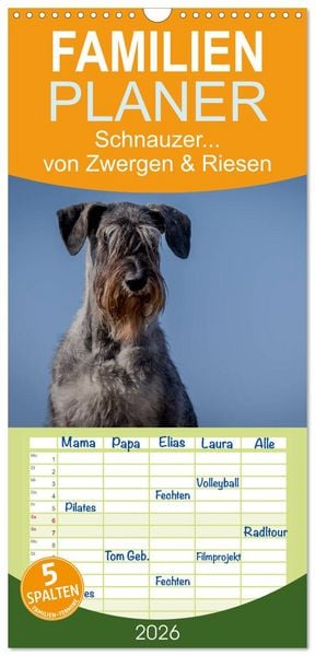 Produktbild: Familienplaner 2026 - Schnauzer... von Zwergen und Riesen 2026 mit 5 Spalten (Wandkalender, 21 x 45 cm) CALVENDO