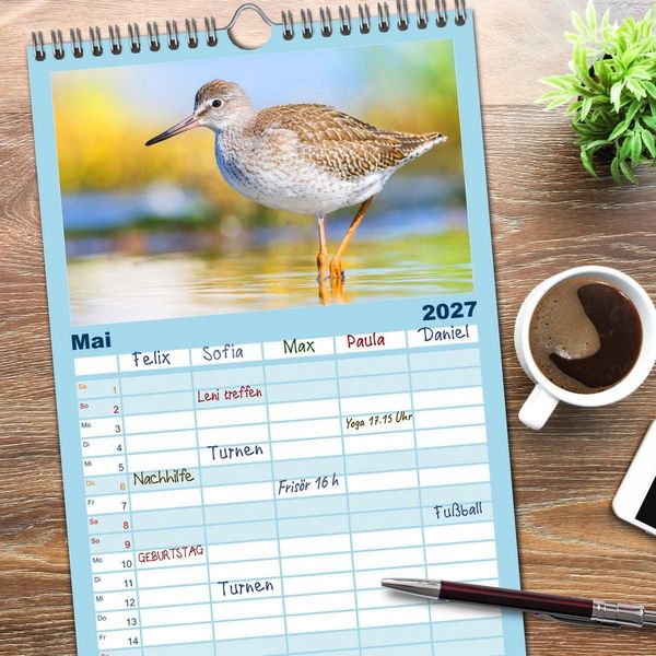 Produktbild: Familienplaner 2027 - Limikolen - Watv&ouml;gel aus Europa mit 5 Spalten (Wandkalender, 21 x 45 cm) CALVENDO