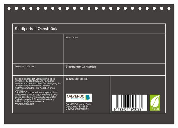 Produktbild: Stadtportrait Osnabr&uuml;ck (Tischkalender 2026 DIN A5 quer), CALVENDO Monatskalender