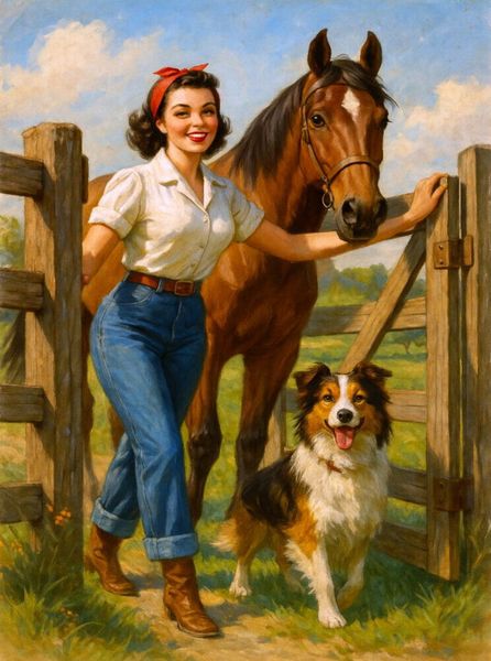 Produktbild: CALVENDO Puzzle Frau der 50er Jahre mit Pferd und Hund | 2000 Teile Lege-Gr&ouml;&szlig;e 90x67cm Foto-Puzzle f&uuml;r gl&uuml;ckliche Stunden