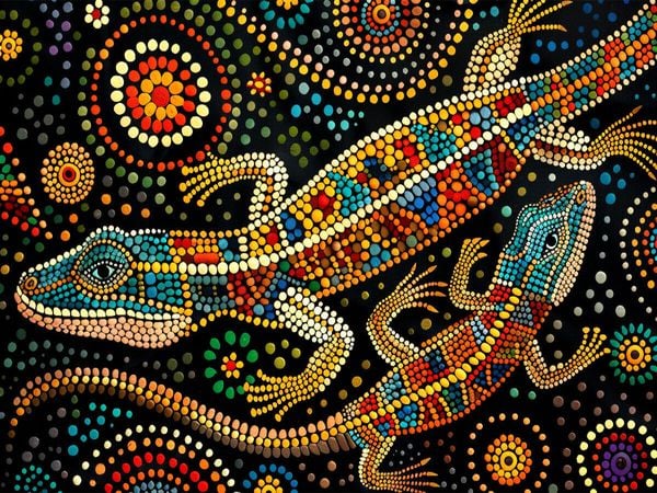 Produktbild: CALVENDO Puzzle Eidechsen - Im Stil der Kunst der Aborigines | 1000 Teile Lege-Gr&ouml;&szlig;e 64x48cm Foto-Puzzle f&uuml;r gl&uuml;ckliche Stunden