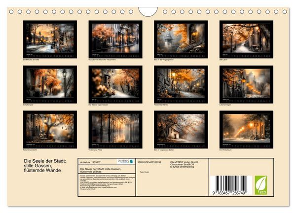 Produktbild: Die Seele der Stadt: stille Gassen, fl&uuml;sternde W&auml;nde (Wandkalender 2026 DIN A4 quer), CALVENDO Monatskalender