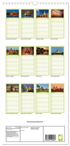 Produktbild: Familienplaner 2026 - Wunderbares Myanmar mit 5 Spalten (Wandkalender, 21 x 45 cm) CALVENDO