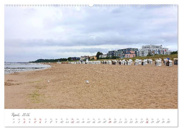 Produktbild: Seeb&auml;der an der Ostseek&uuml;ste - Mod&auml;ne Villen, bunte Strandk&ouml;rbe, Ostseebrise, Sand und Meer (hochwertiger Premium Wandkalender 2026 DIN A2 quer), Kunstdruck in Hochglanz